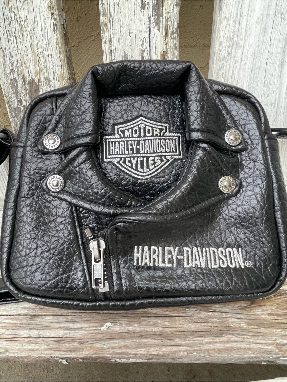 Harley-Davidson Biker Jacket Purse Faux Leather Shoulder Bag Y2K Bar & Shield